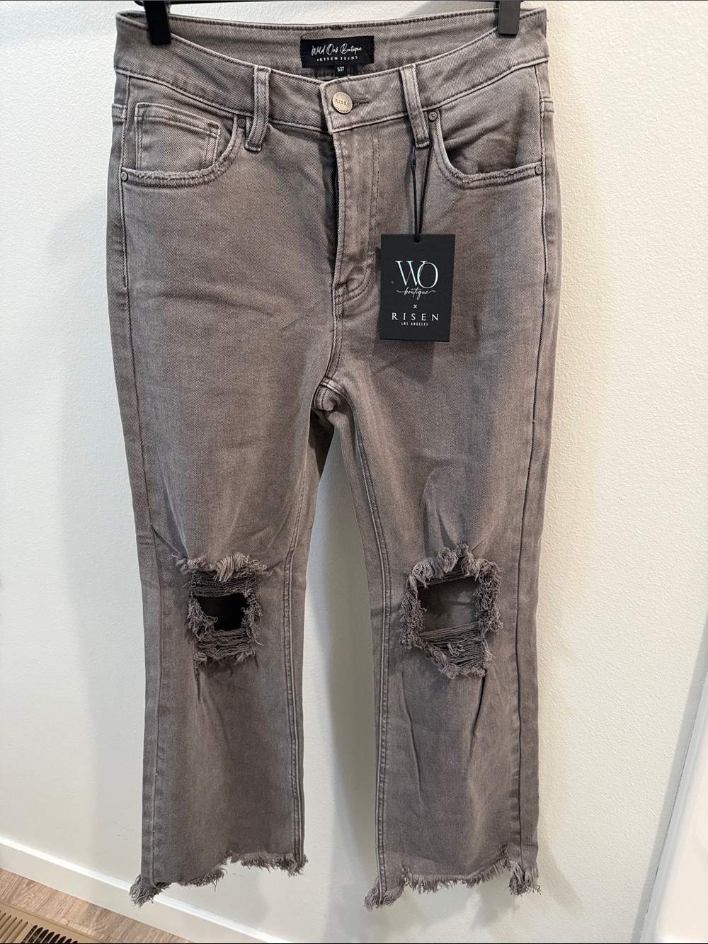 W.O. Vintage Risen Gray Distressed Wide-Leg Jeans